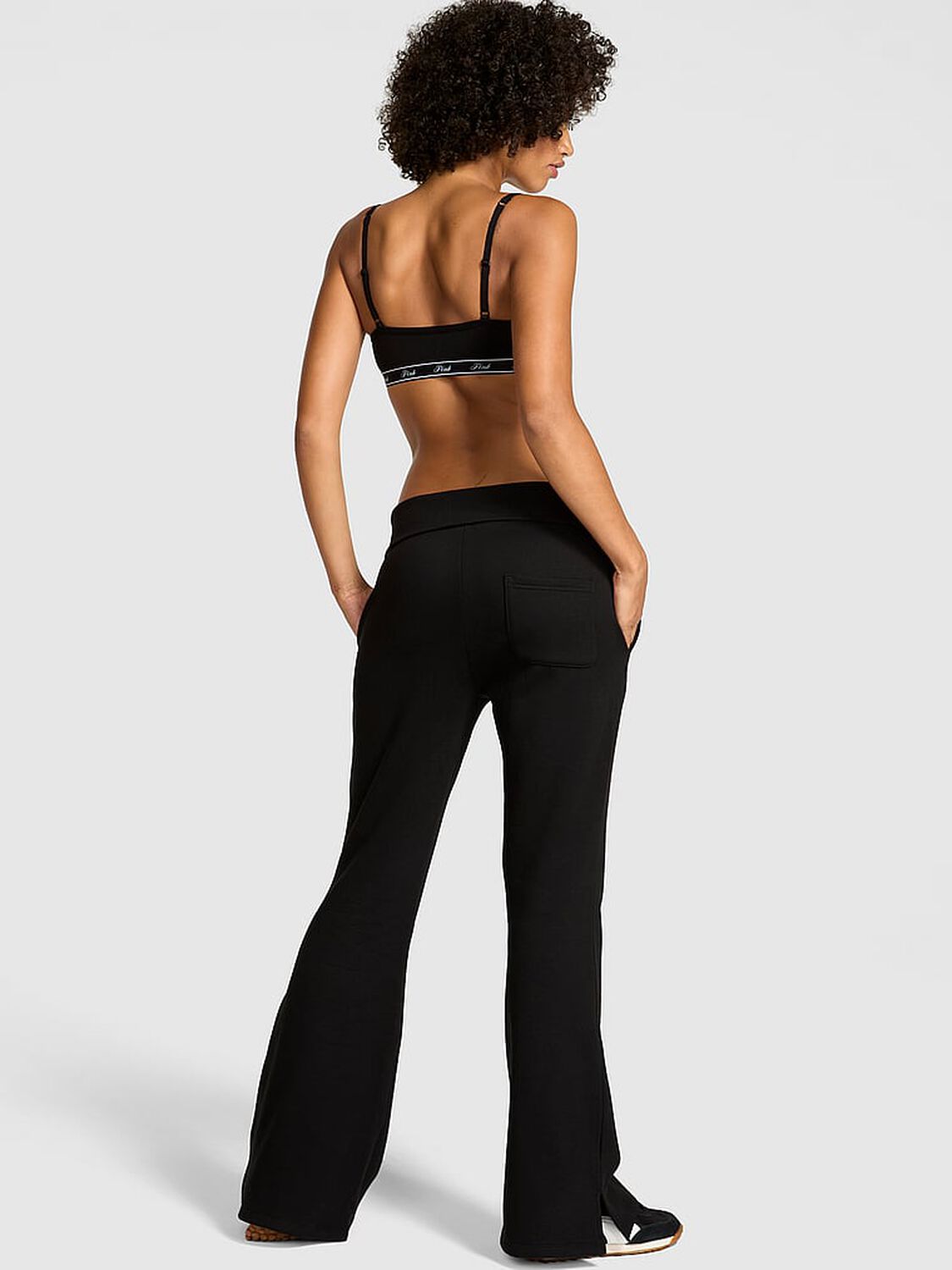vs Pink Ivy Fleece Foldover Flare Sweatpants Pure Black 2 of 3 