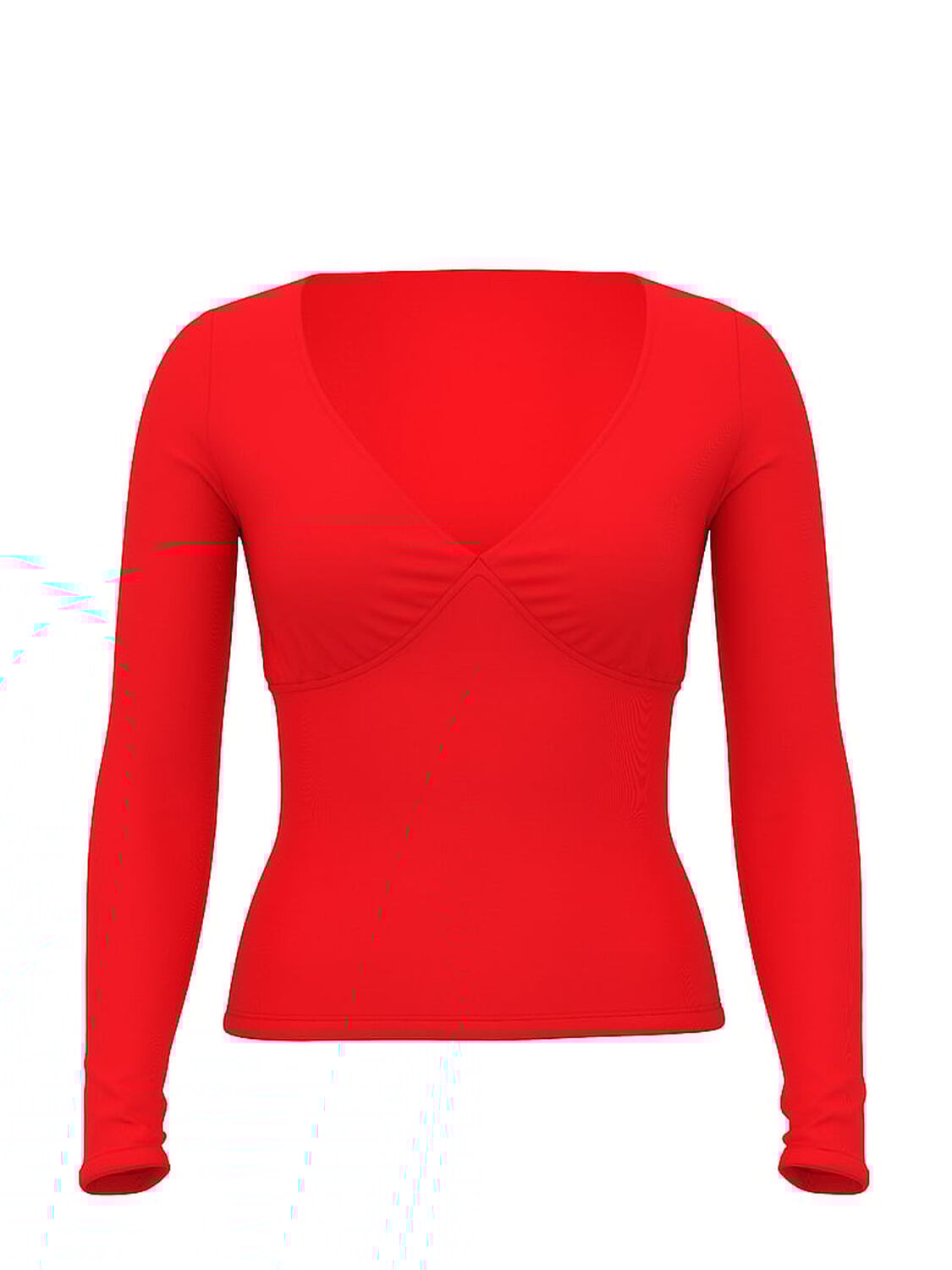 vs Pink Base Stretch Ruched Long-Sleeve Tee Bright Vermillion 1 of 2 