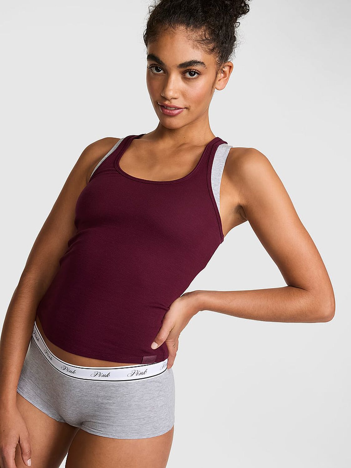 vs Pink Relaxed Rib Boyfriend Tank Top Wild Rose 1 of 3 