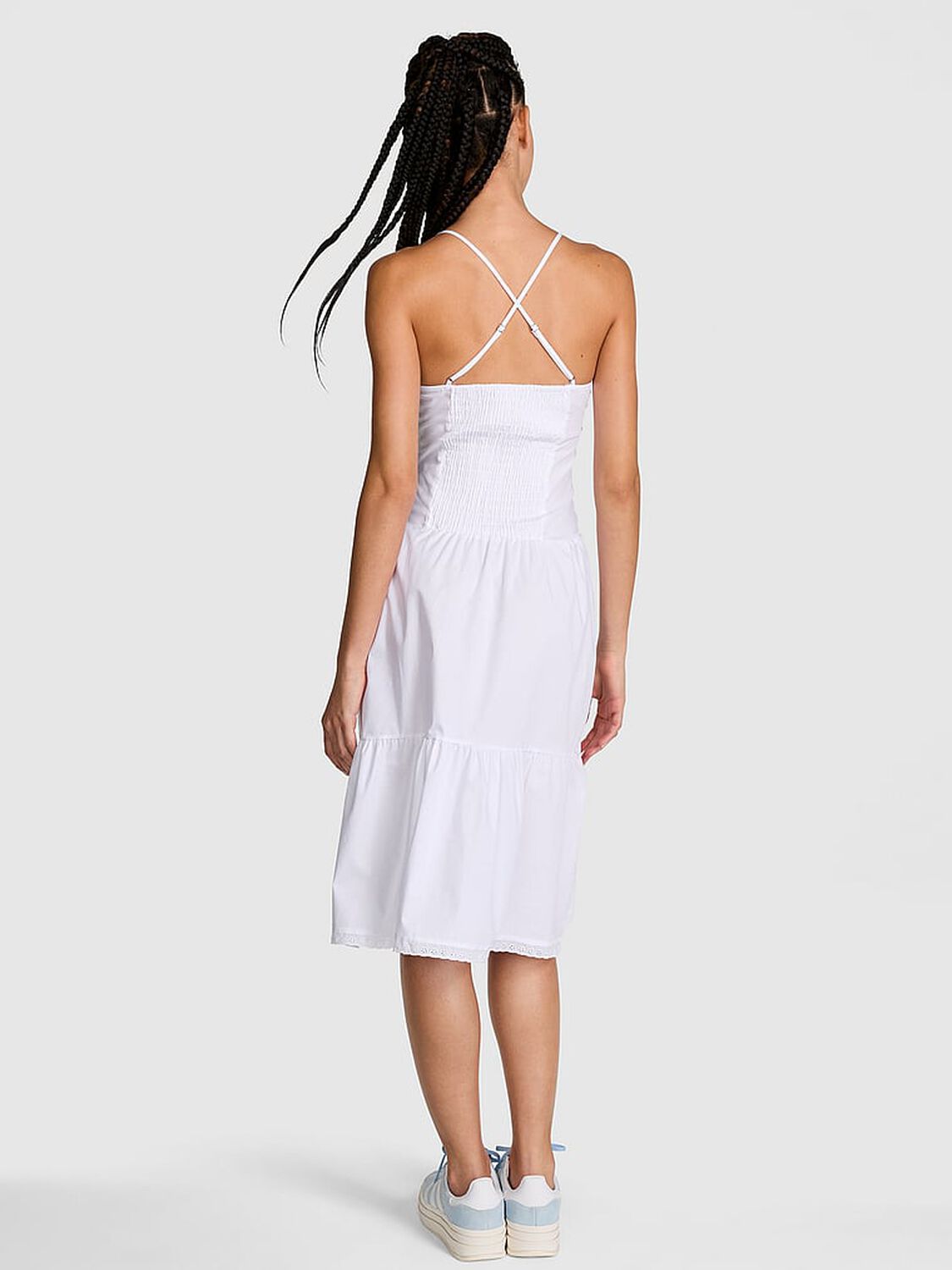 vs Pink By Frankies Bikinis Prairie Poplin Midi Dress Bright White 2 of 3 