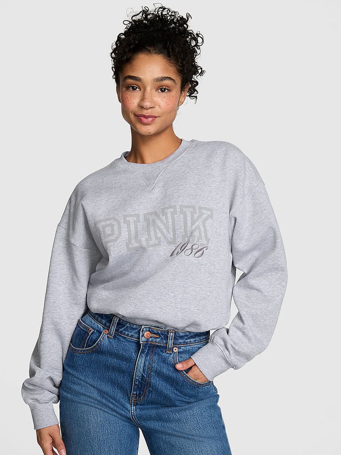 vs Pink Campus Fleece&trade; Oversized Crew Sweatshirt Medium Heather Grey Spring 1 of 3 