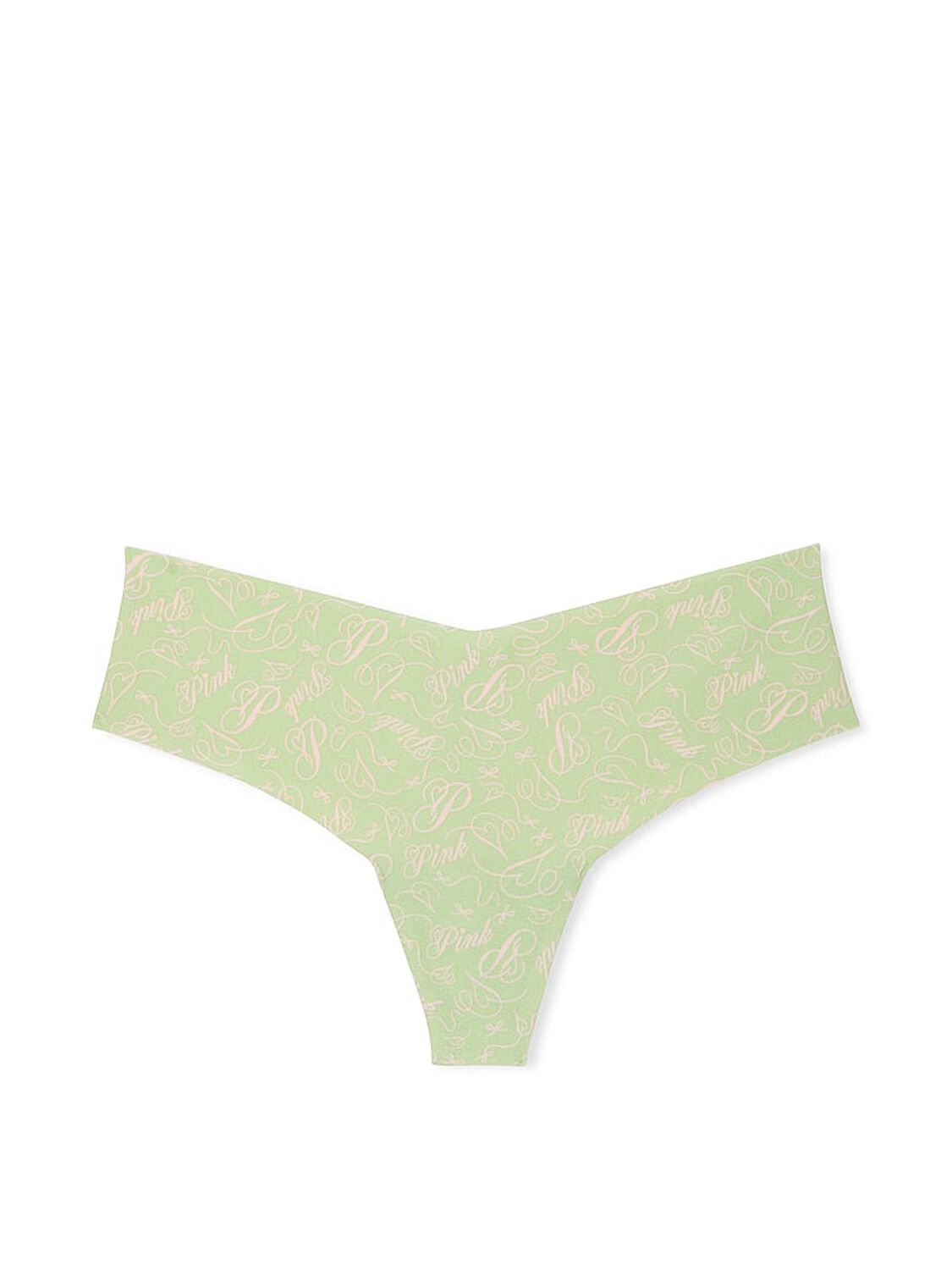 vs Pink No-Show Thong Panty Pale Petal Script Print 1 of 2 