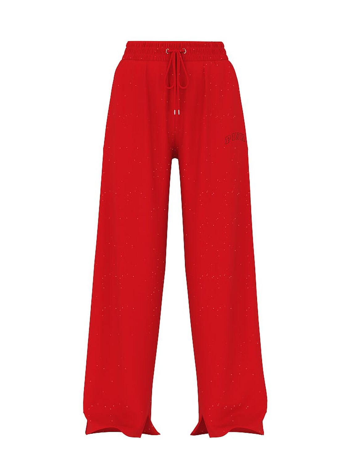 vs Pink Ivy Fleece Wide-Leg Split-Hem Sweatpants Heathered Bright Vermillion Woven Shine 1 of 2 