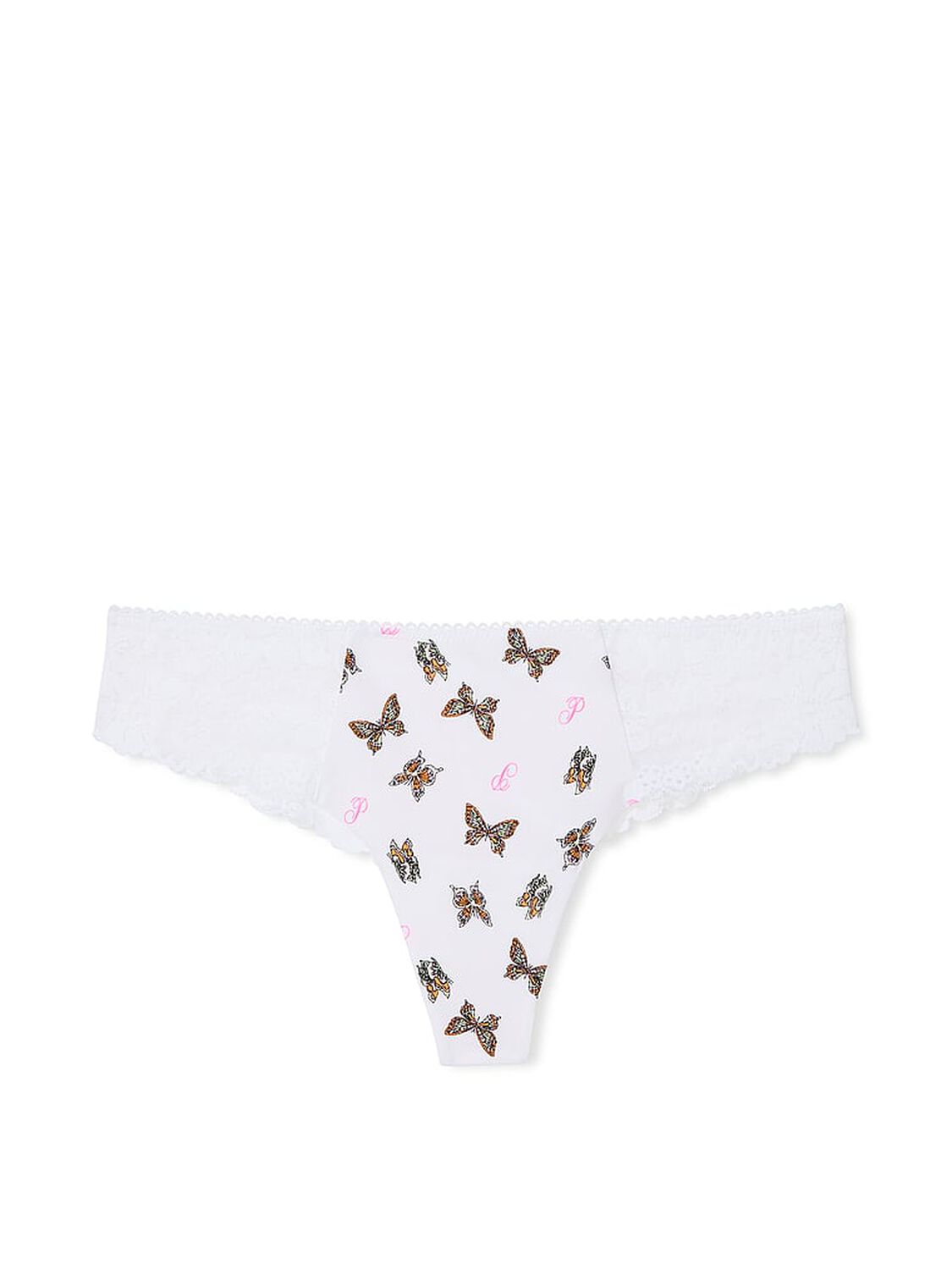 vs Pink No-Show Thong Panty White Butterfly Print 1 of 2 