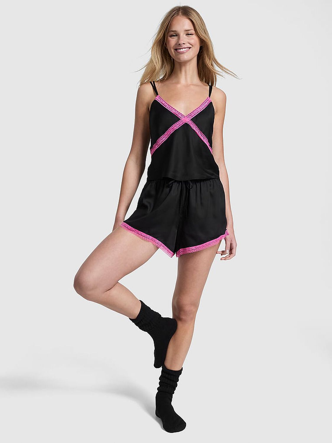 vs Pink Wink Lace-Trim Tank & Shorts Set Black 1 of 3 