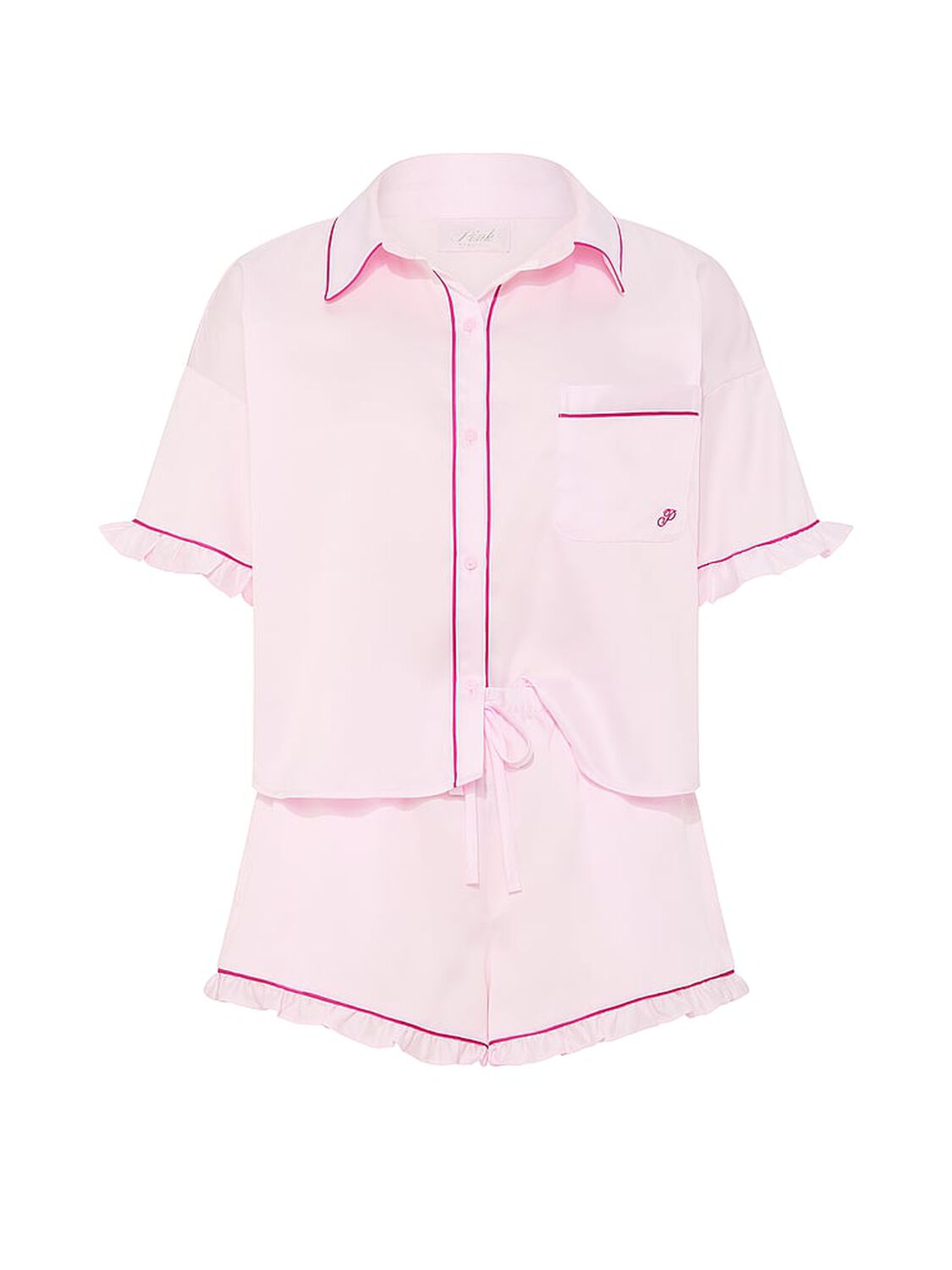 vs Pink GRWPINK&trade; Satin Short-Sleeve and Shorts Pajama Set Pink Tulip 3 of 3 