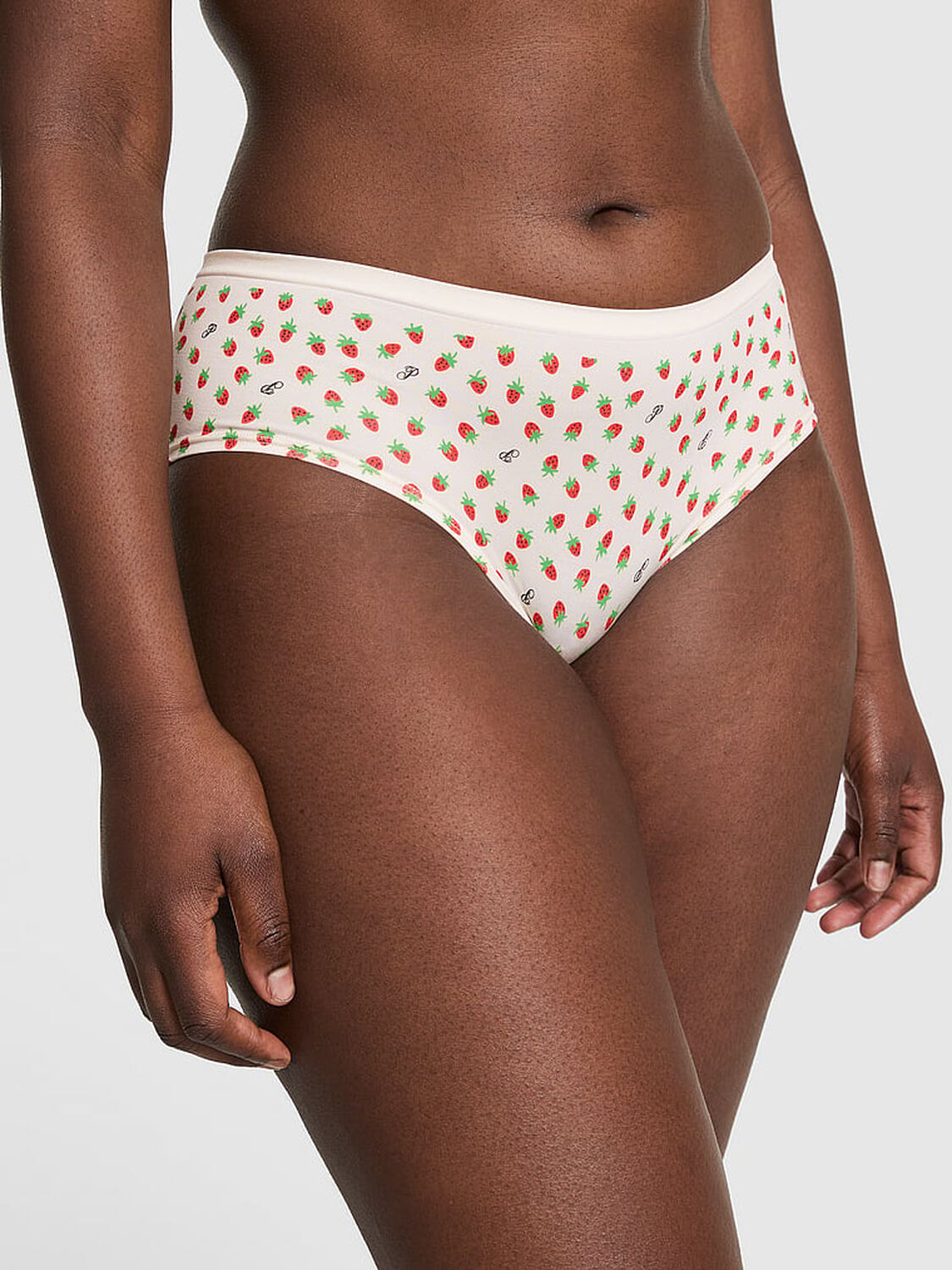 vs Pink Seamless Hiphugger Panty Winter White Strawberry Print 1 of 2 