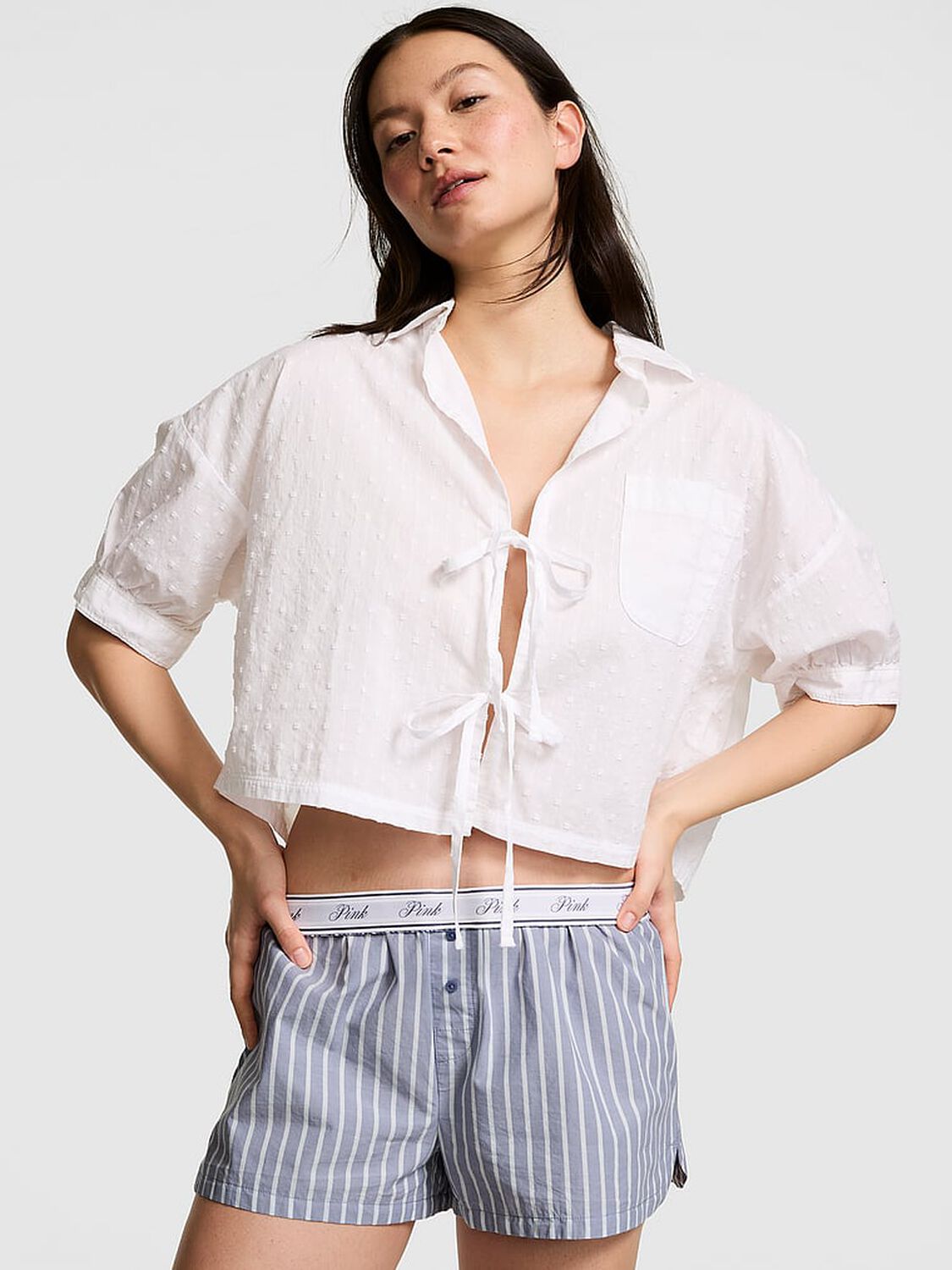 vs Pink Coastal Cutie Tie-Front Sleepshirt White 1 of 3 