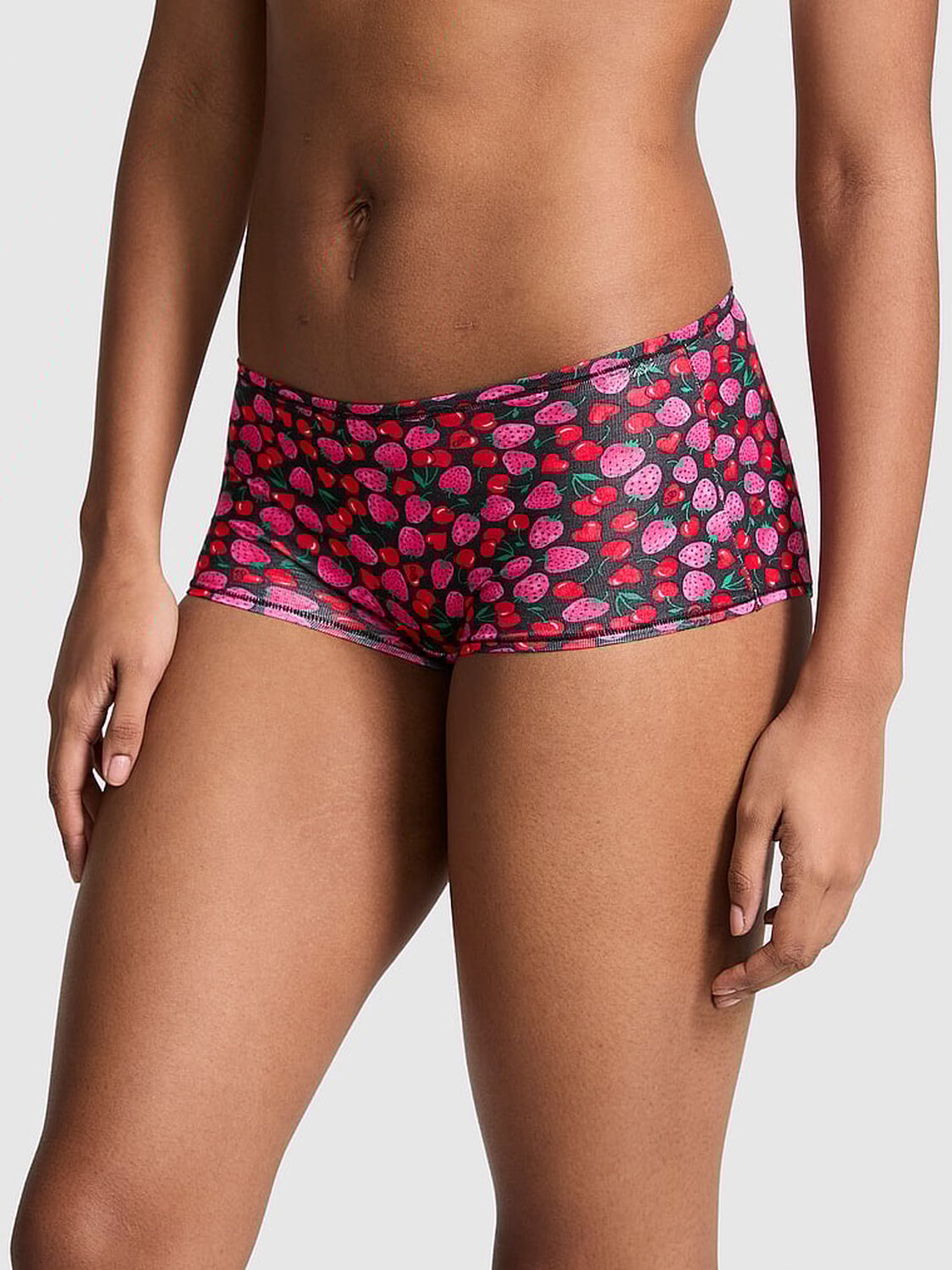 vs Pink Cotton Boyshort Panty Pure Black Cherry Strawberry Print 1 of 3 