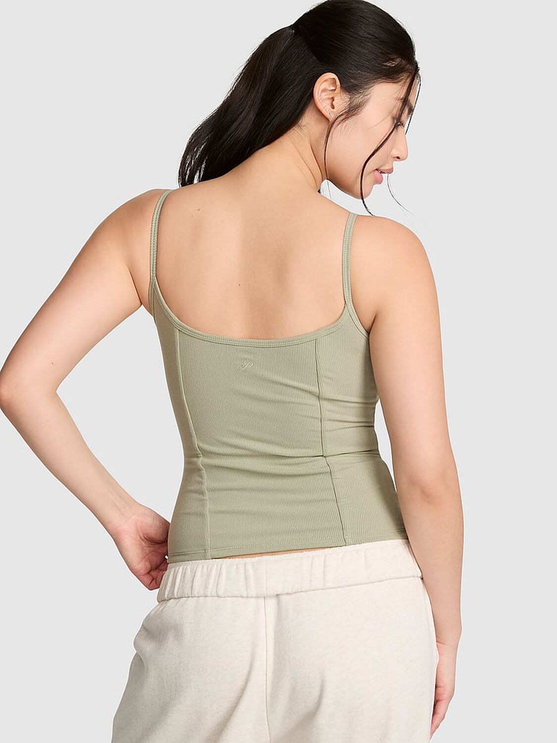 vs Pink All-Day Soft Rib Corset Tank Top Slate Green 2 of 3 