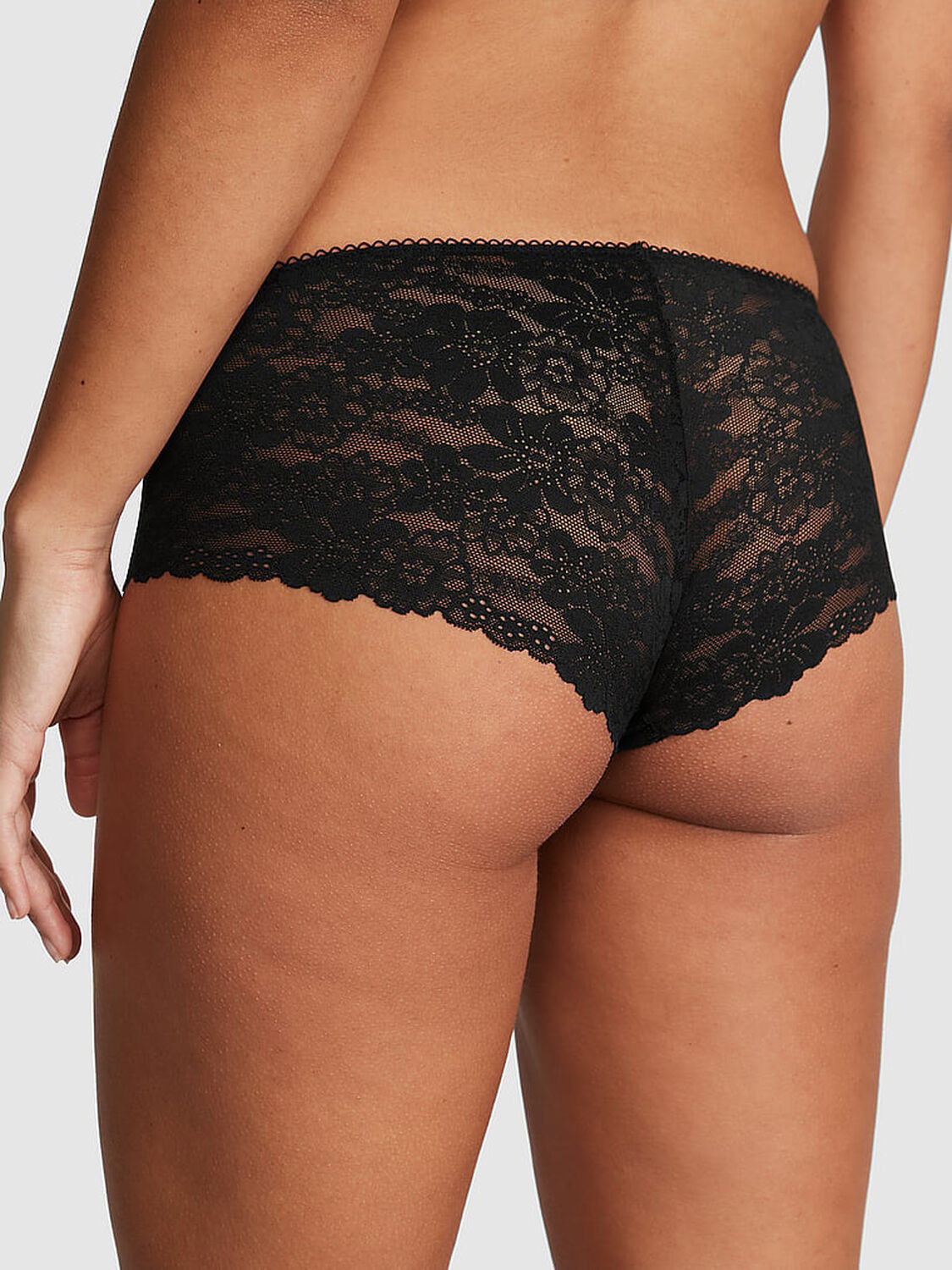 vs Pink No-Show Hiphugger Panty Pure Black Lace Trim 2 of 3 