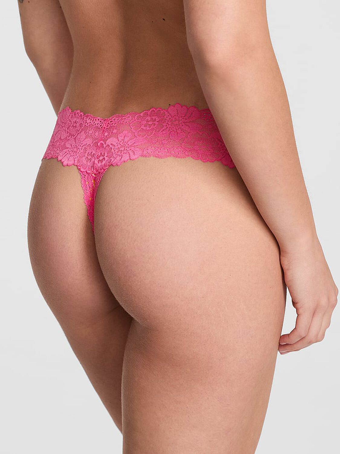 vs Pink Wink Lace-Trim Thong Panty Carmine Rose Fruit Print 1 of 3 