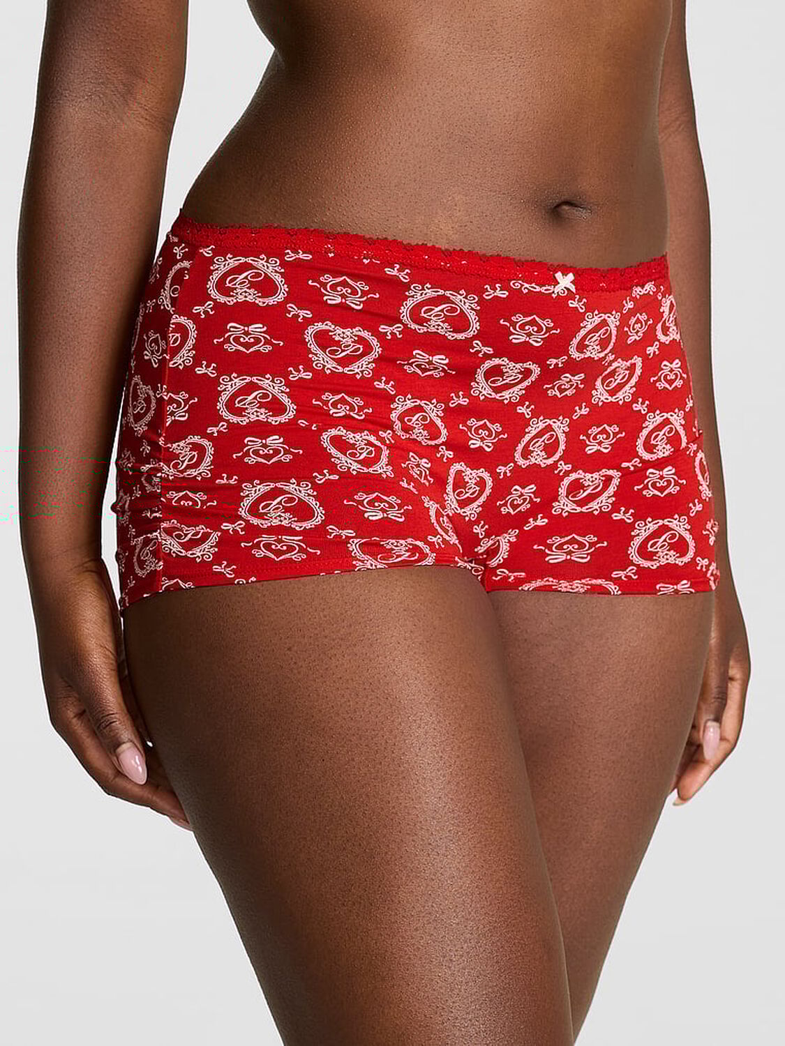 vs Pink Cotton Dorm Boyshort Panty Bright Vermillion Doile Print 1 of 2 