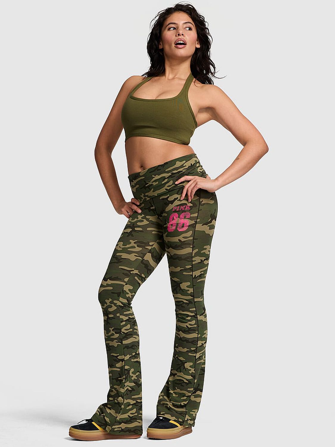 vs Pink All-Day Cotton Foldover Flare Leggings Camo 1 of 4 