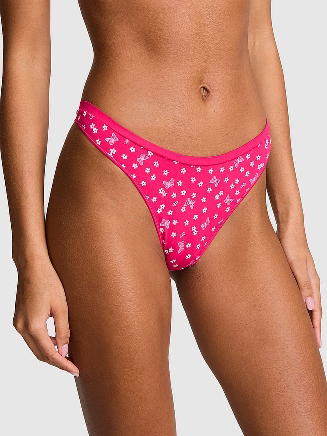 vs Pink Seamless High-Leg Thong Panty Hot Stuff Butterfly Hibiscus Print 1 of 3 