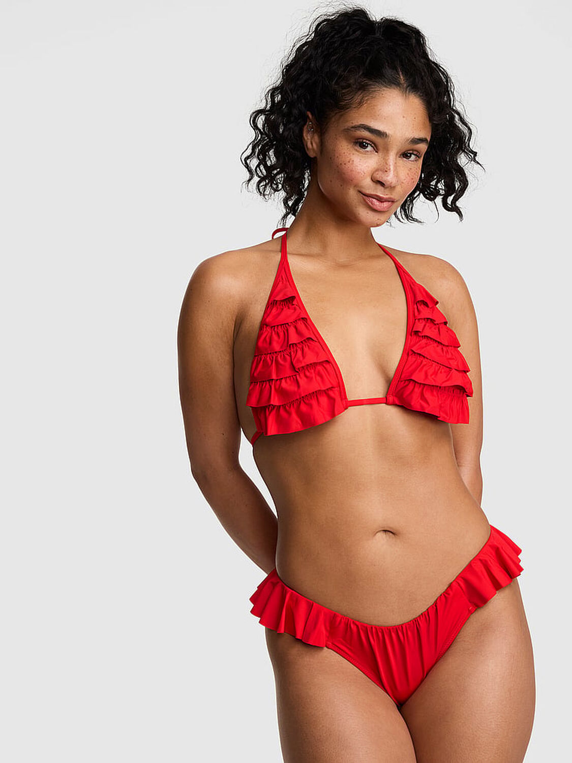 pink Swim Ruﬄe Itsy Bikini Bottom Bright Vermillion 2 of 3 