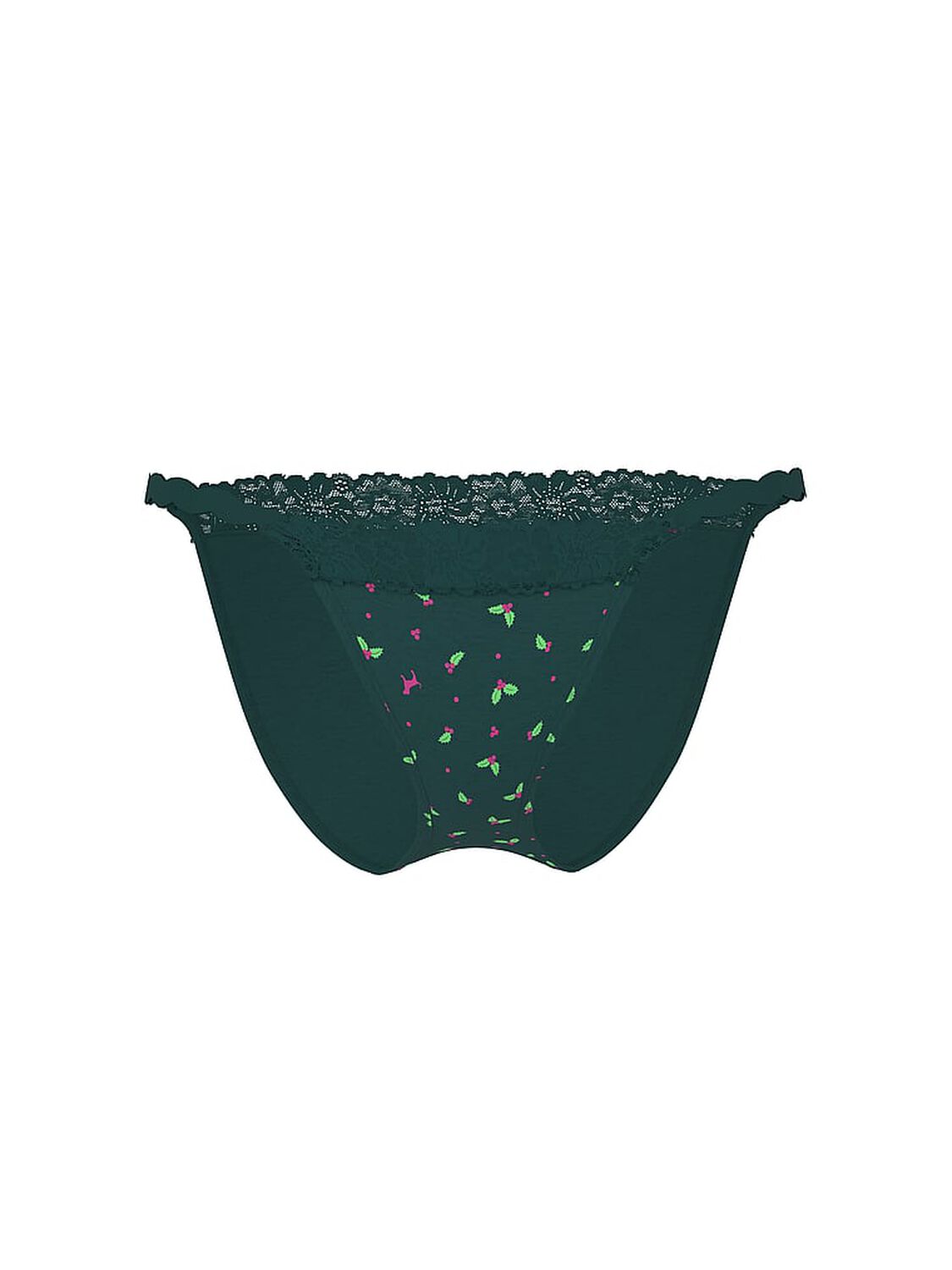 pink Pink Cotton Lace-Trim String Bikini Panty Deep Forest Holly Print With Deep Forest Lace 3 of 3 
