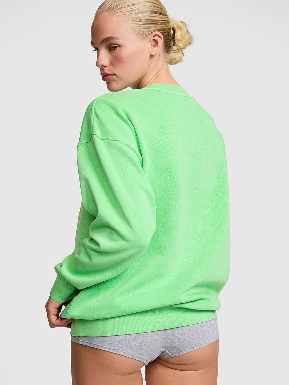 vs Pink Campus Fleece&trade; Oversized Crew Sweatshirt Graphic Green 2 of 3 