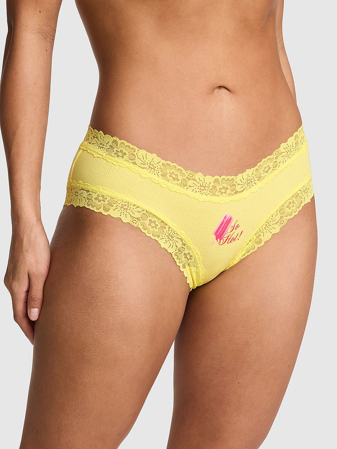 vs Pink PINK Wink&trade; Lace-Trim Cheeky Panty Pineapple Ice W/ So Hot Popsicle Graphic 1 of 2 
