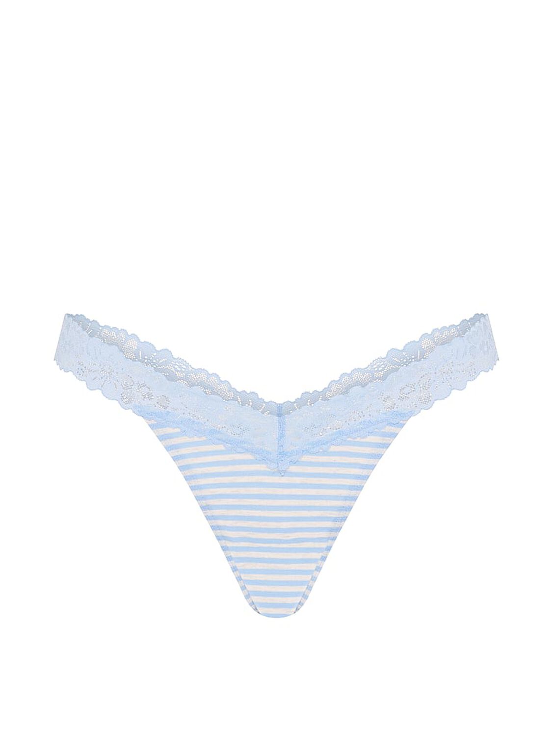 vs Pink Cotton Lace-Trim Thong Panty Heather Blue Dancer Stripe Print 3 of 3 