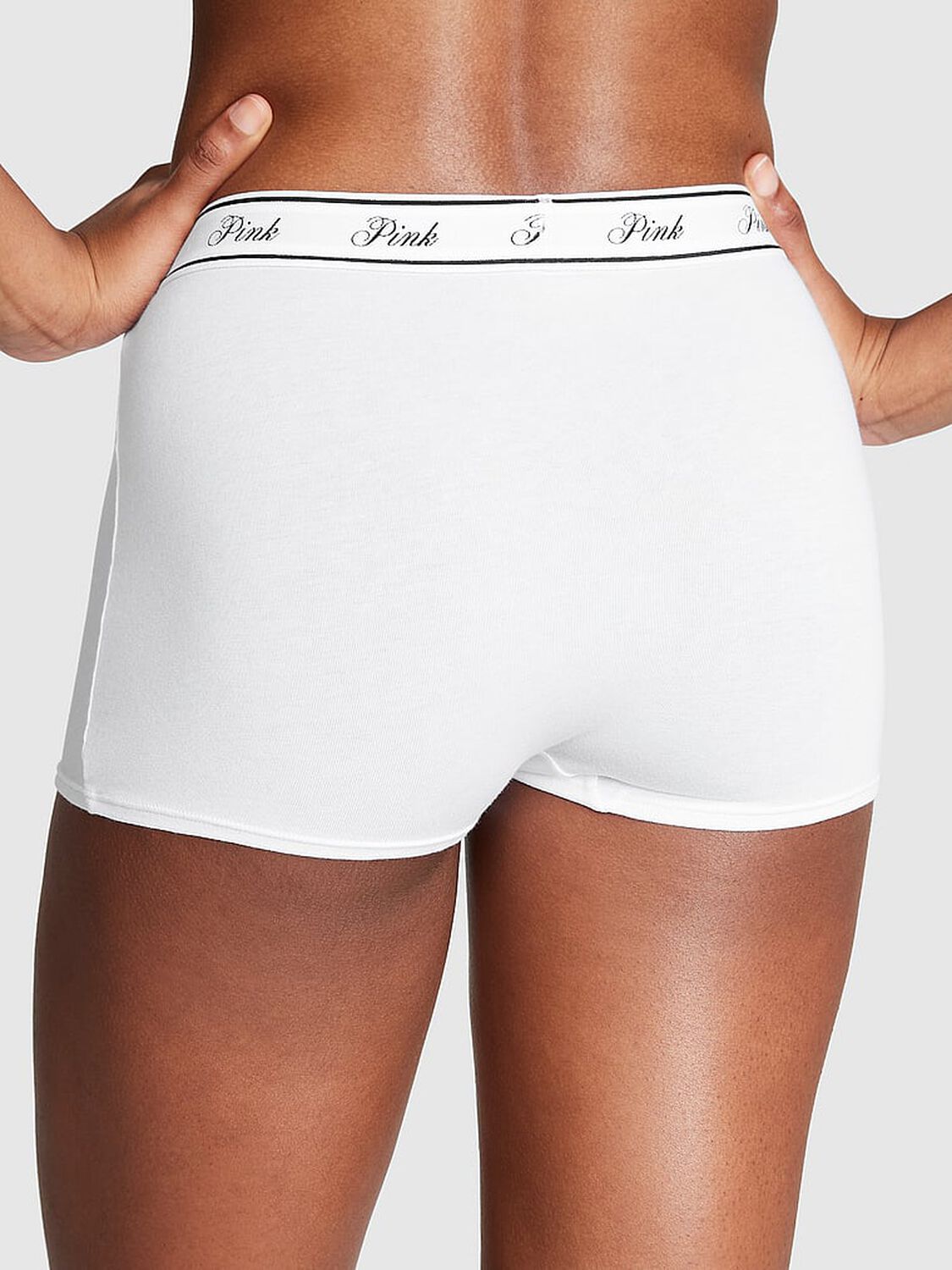 vs Pink Logo Cotton High-Waist Boyshort Panty Optic White 2 of 3 