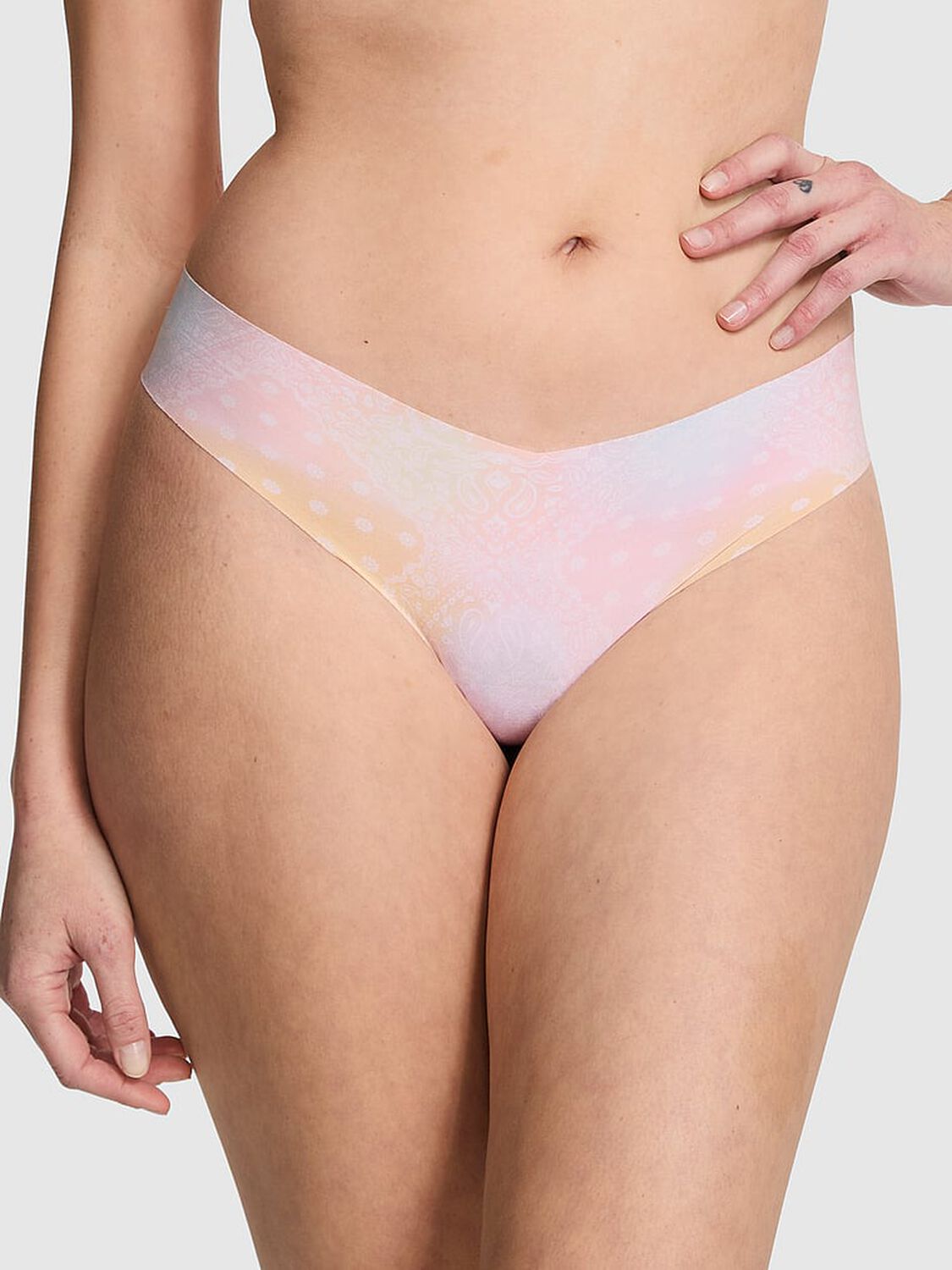 vs Pink No-Show Thong Panty Bandana Dye Effect Pink And Yellow 1 of 4 