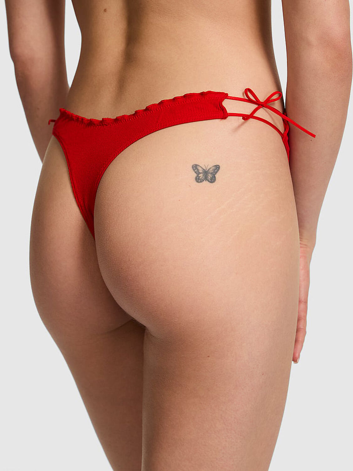 vs Pink Cotton Side-Tie Thong Panty Bright Vermillion Side Tie 2 of 2 