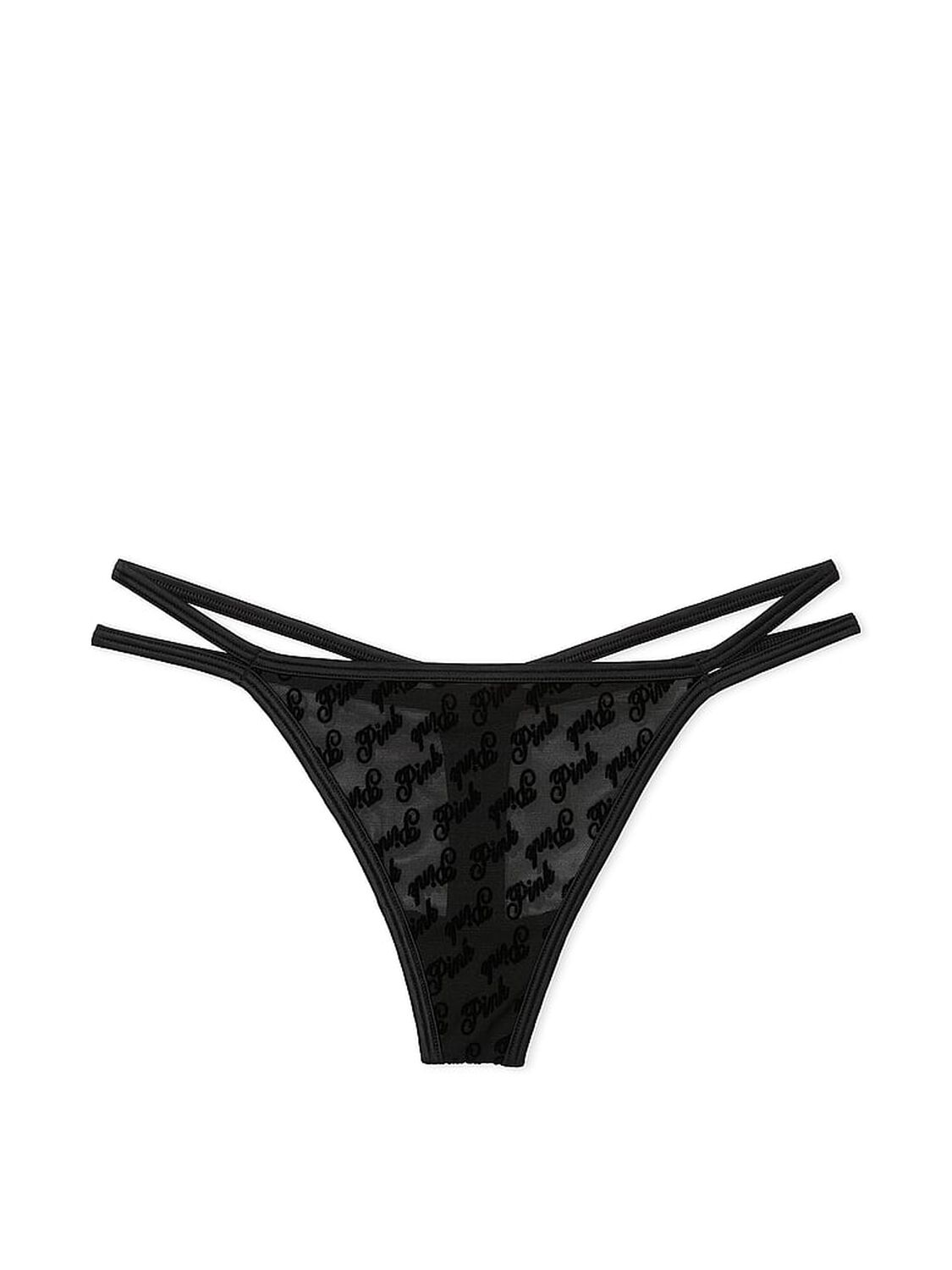 vs Pink Logo Mesh Strappy Thong Panty Pure Black 3 of 4 