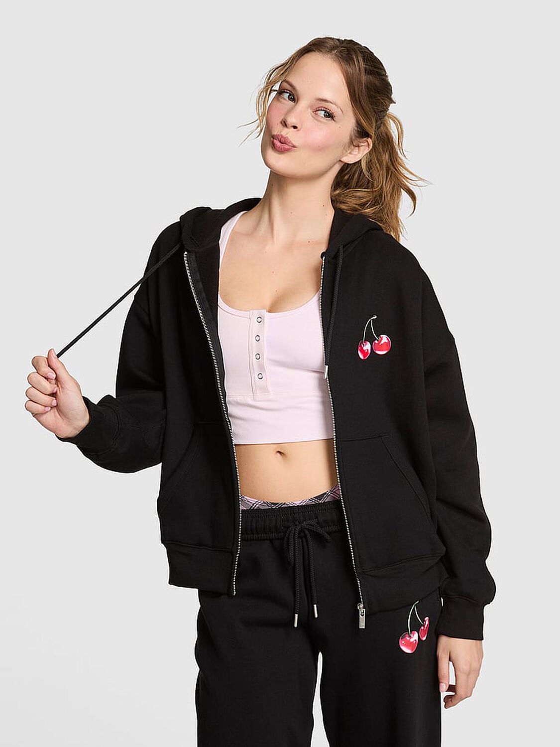 vs Pink Campus Fleece&trade; Full-Zip Hoodie Pure Black Vday 1 of 4 