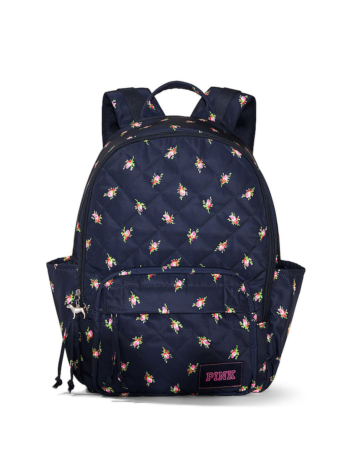 vs Pink Quilted Puffer Backpack Navy Floral 1 of 3 
