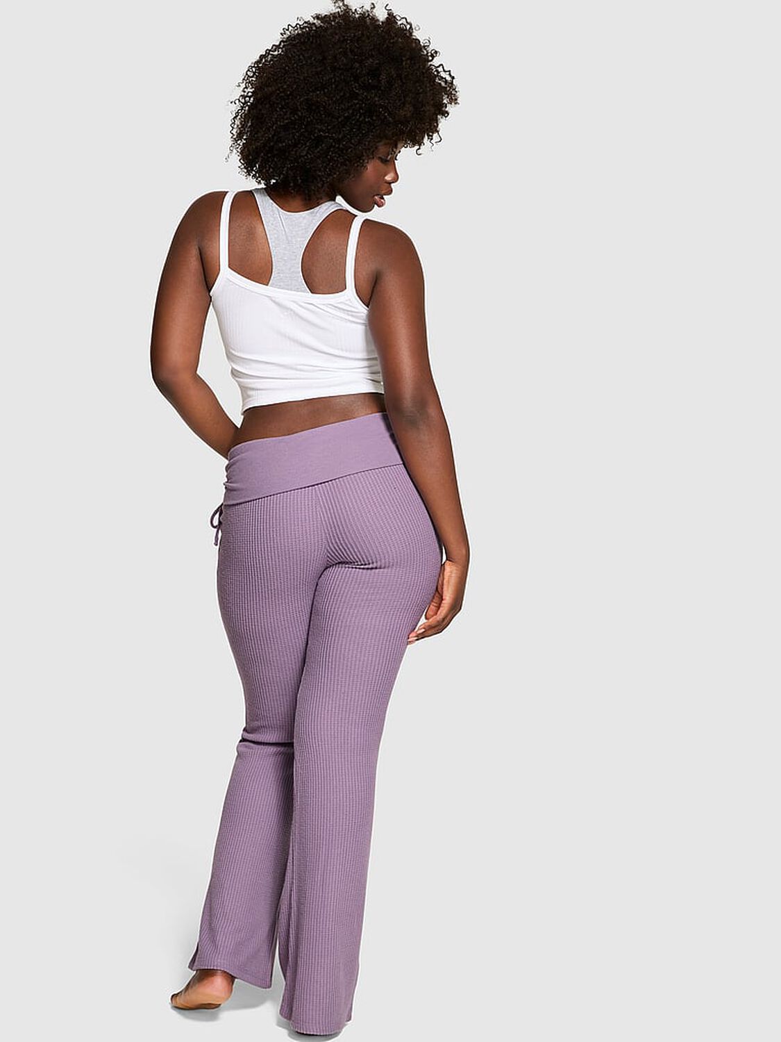 vs Pink Waffle Knit Foldover Flare Pants Frozen Plum 2 of 2 