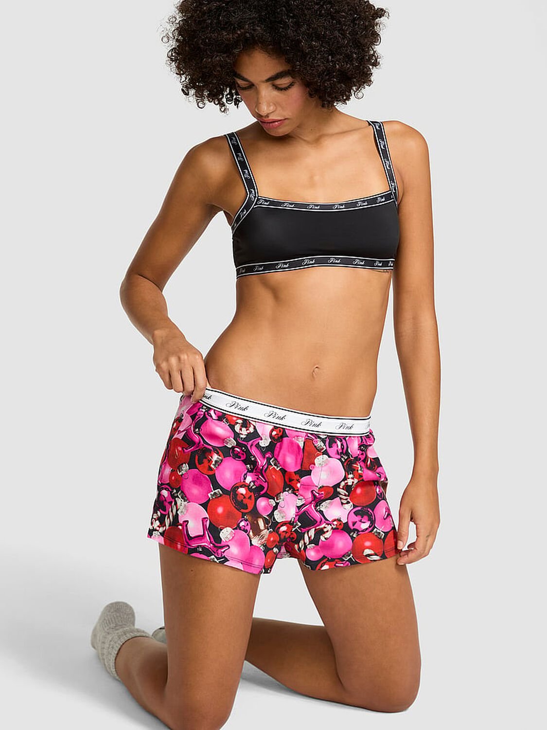 vs Pink Flannel Boxy Pajama Shorts Pink Fire Ornaments 1 of 3 