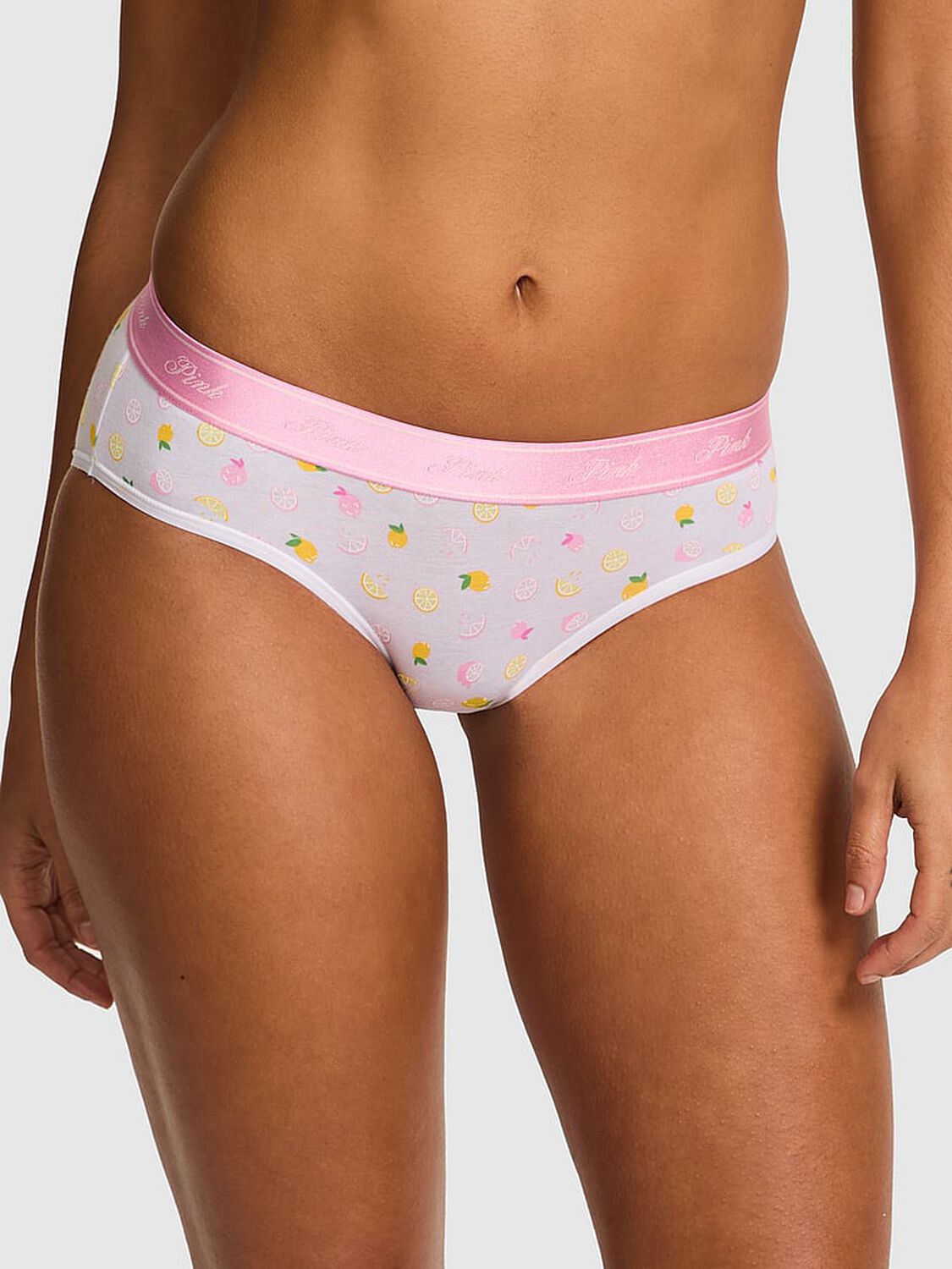 vs Pink Logo Cotton Hiphugger Panty White Lemon Print 1 of 4 