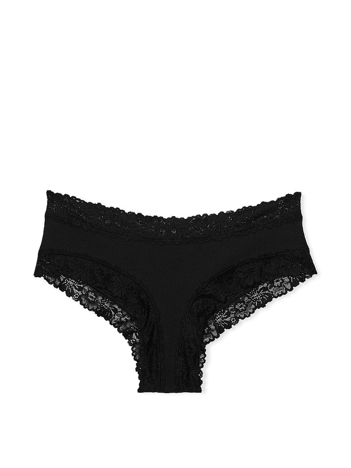 vs Pink Wink Lace-Trim Cheeky Panty Pure Black 3 of 3 