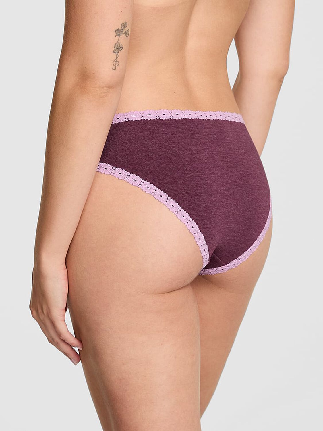 vs Pink Cotton Lace-Trim Low-Rise Cheeky Panty Burgundy 2 of 3 