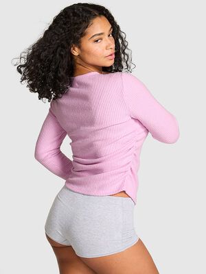 Waﬄe Knit Long-Sleeve Top