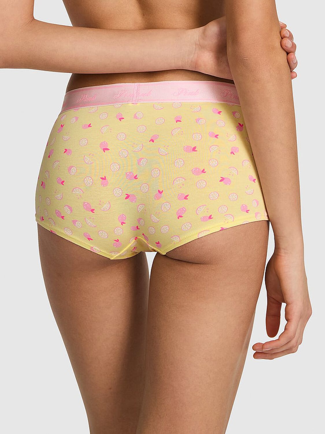vs Pink Logo Cotton Shine Boyshort Panty Mellow Yellow Lemon Print 2 of 3 
