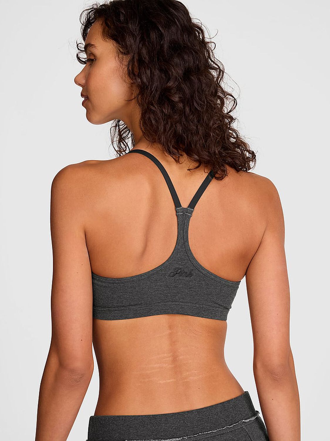 vs Pink All-Day Cotton&trade; Low-Scoop Racerback Bra Charcoal Heather Grey 2 of 3 