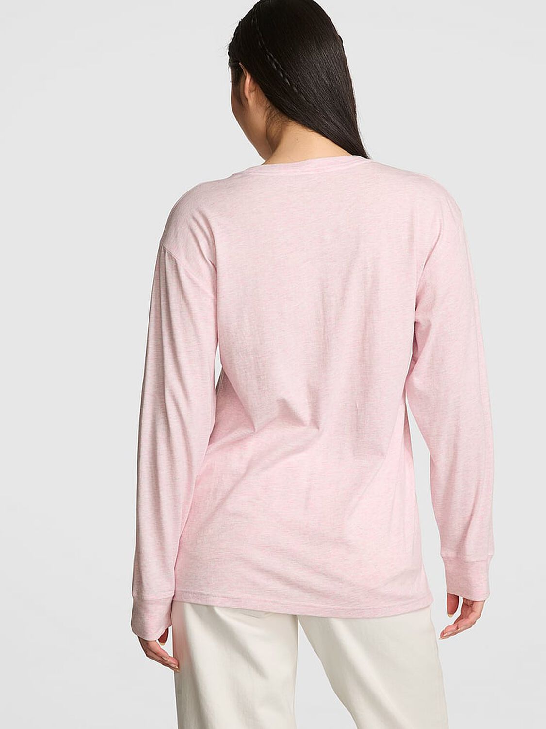 vs Pink Campus Cotton Long-Sleeve Tee Heathered Pink Petal Woven Shine 2 of 2 