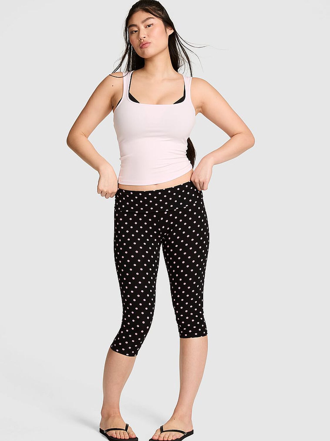 pink Pink All-Day Cotton&trade; Foldover Capri Leggings Black With Pink Dot 1 of 3 