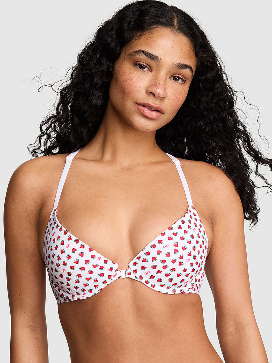 pink Pink Wear Everywhere Wear Everywhere&trade; Front-Close Lightly Lined Full Coverage Strappy T-Shirt Bra Watermelon Print 1 of 3 