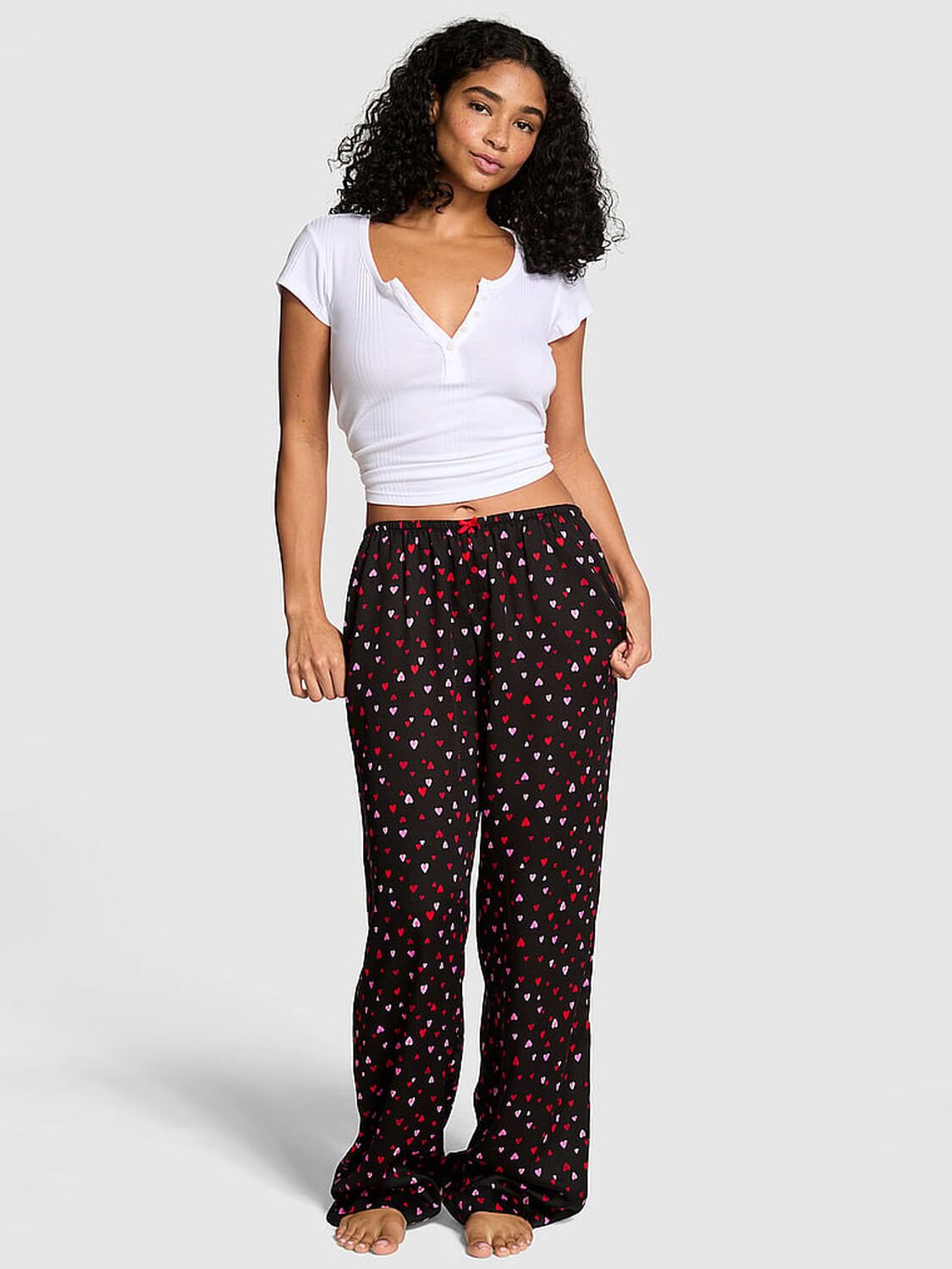 vs Pink Sweet Dreams Pajama Pants Black Hearts Print 1 of 3 