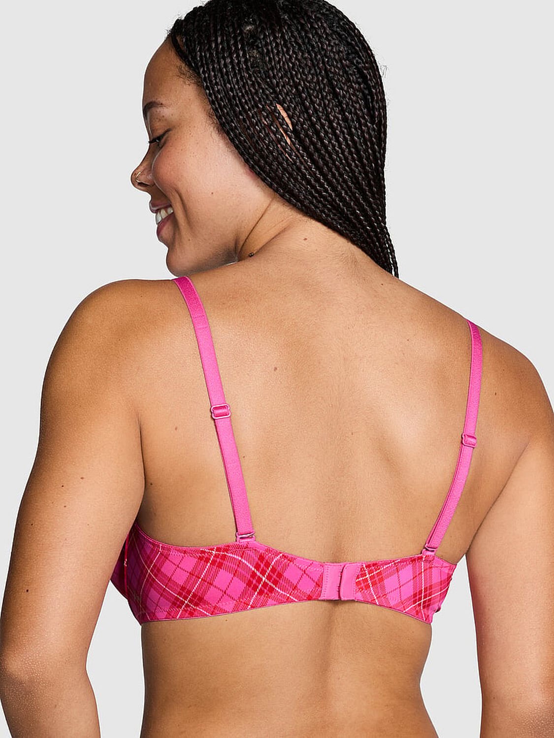 vs Pink Wear Everywhere Wear Everywhere Lightly Lined Full Coverage T-Shirt Bra Pink And Red Plaid Print 2 of 3 