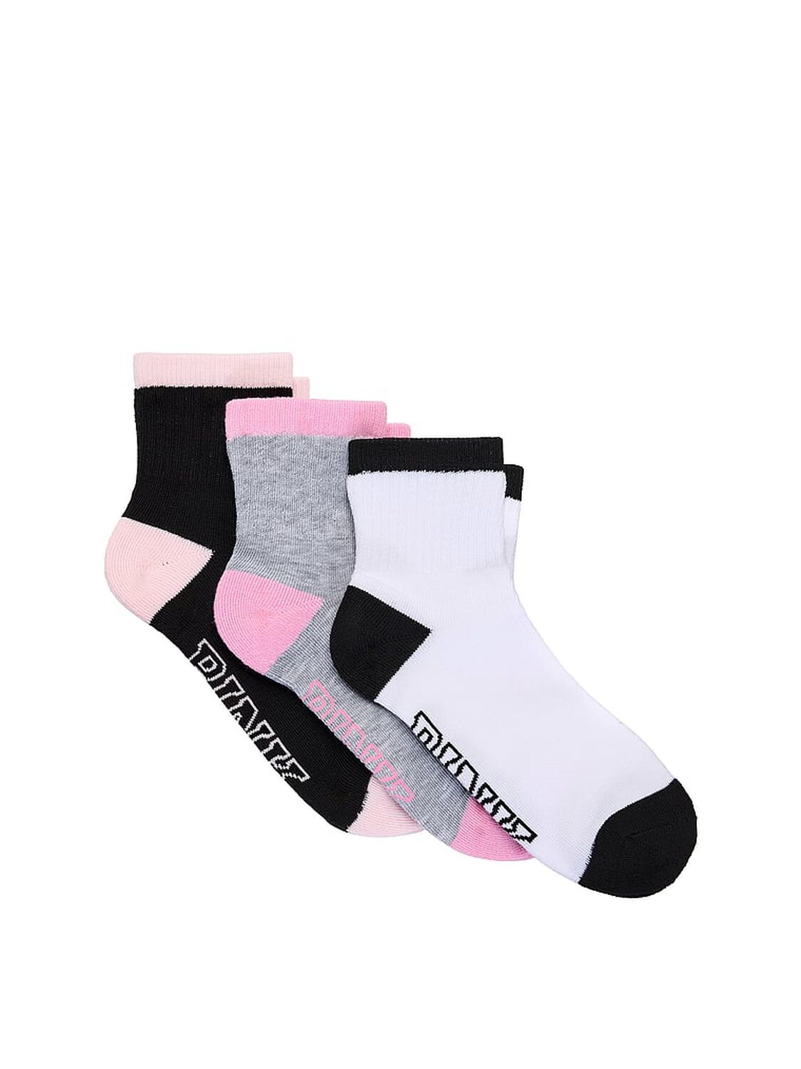 vs Pink 3-Pack Quarter Socks Grey/Black/White 1 of 2 