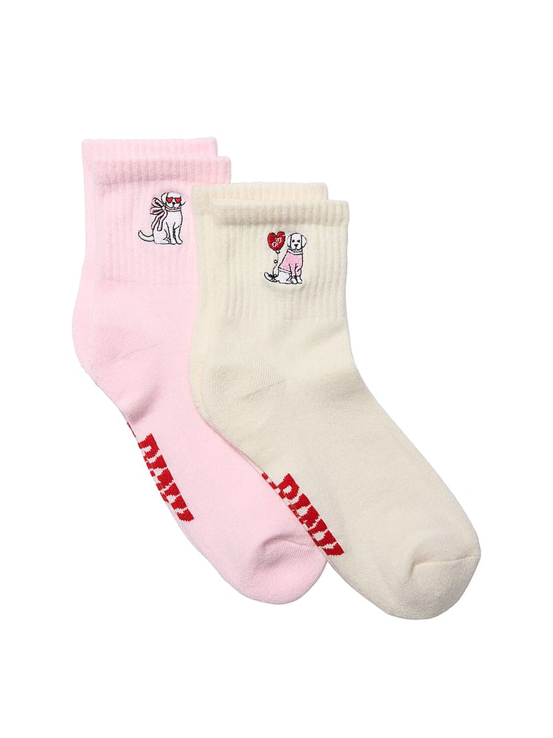 pink Pink 2-Pack Quarter Socks Pink Tulip Heart Eyes Dog/Winter White Heart Balloon Dog 1 of 2 