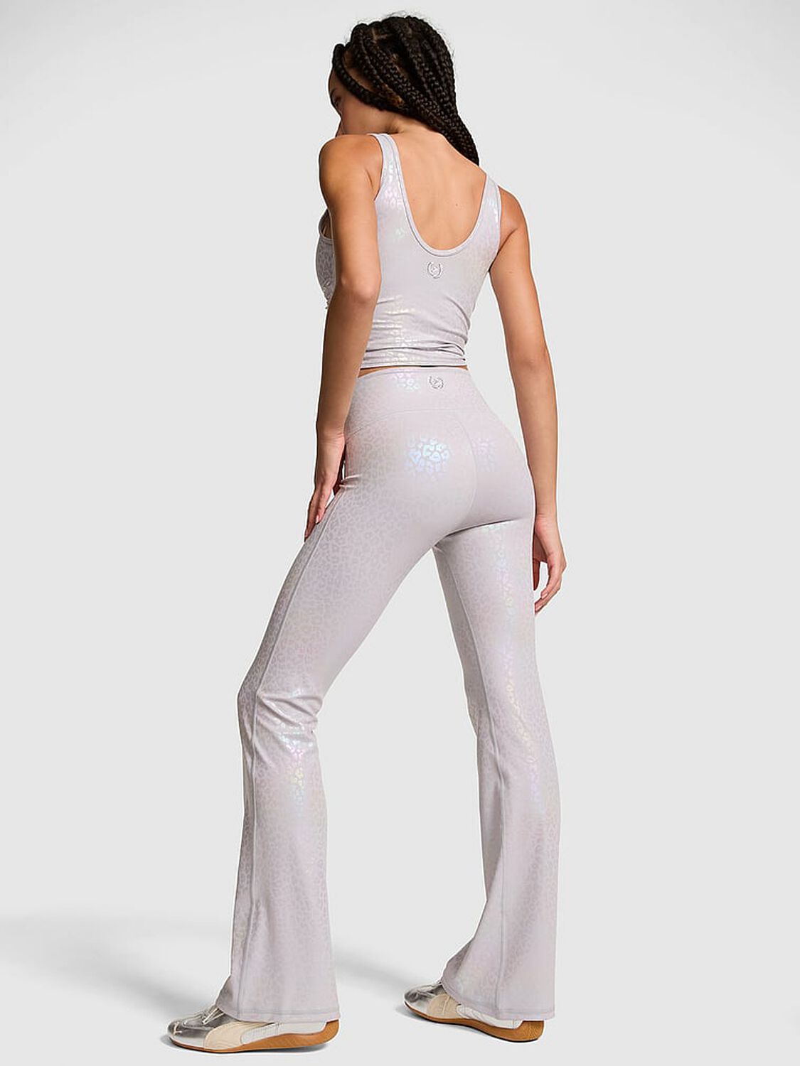 vs Pink PINK Relay&trade; Flare Leggings Dusty Lilac Leo Foil 2 of 3 