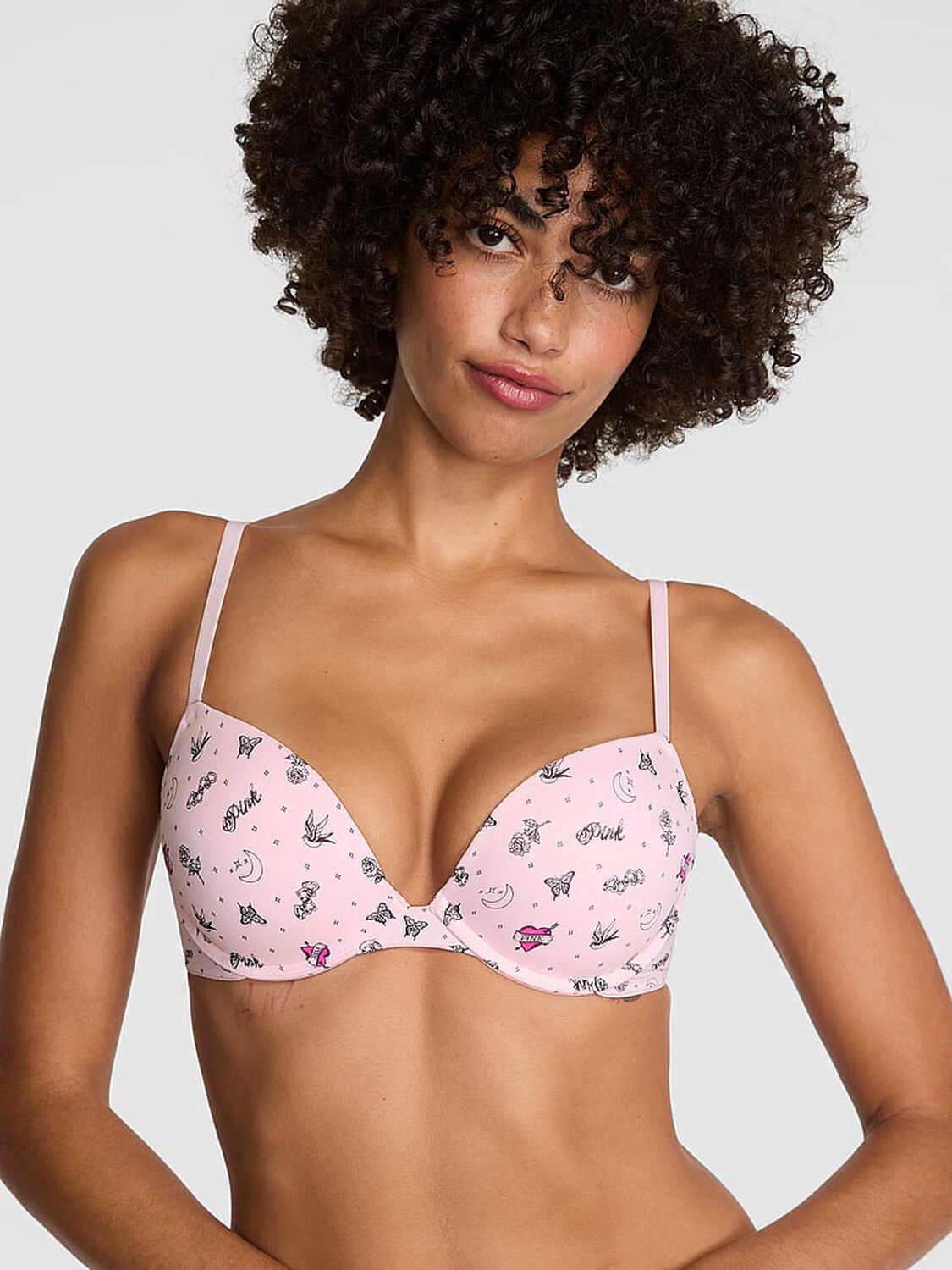 vs Pink Wear Everywhere Wear Everywhere Super Push-Up Bra Pink Tulip Tattoo Print 1 of 3 