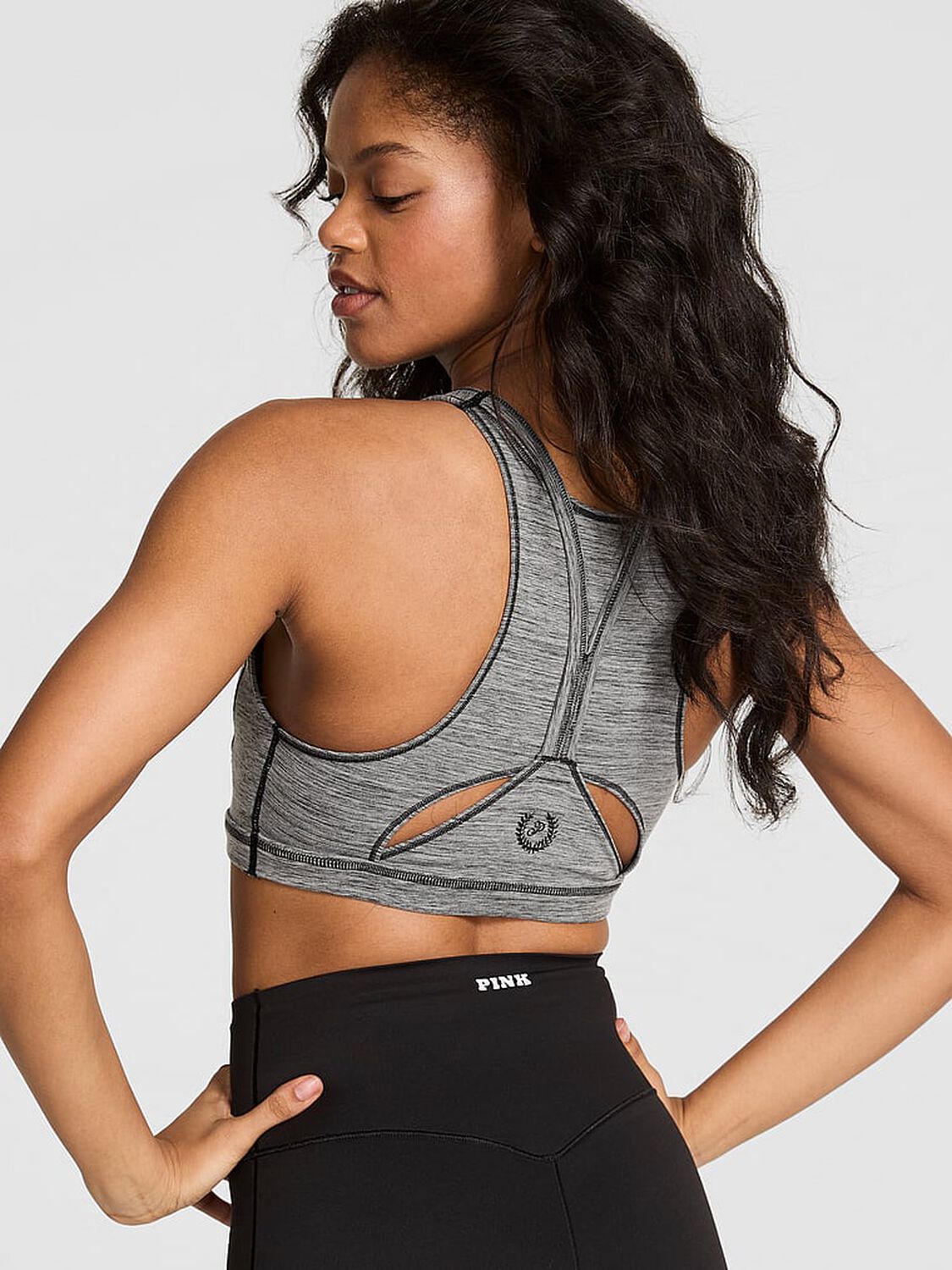 vs Pink Relay Logo Shine Sports Bra Pure Black Bling Logo 2 of 3 