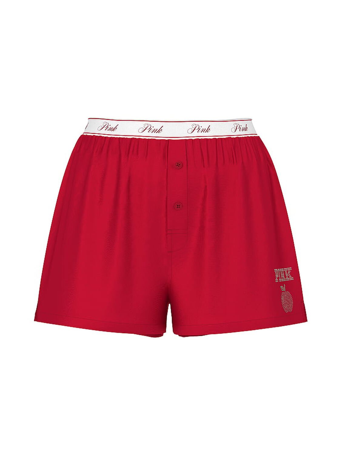 vs Pink Silky Sleep Boxy Pajama Shorts Red Lacquer W/ Apple Graphic 3 of 4 