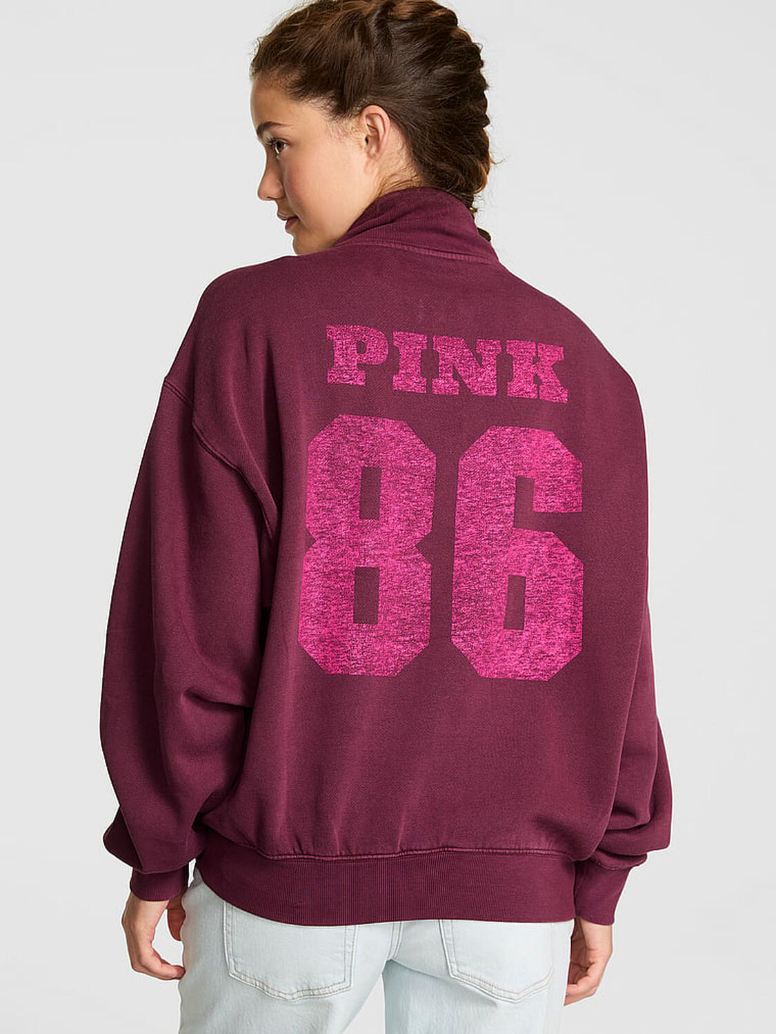 vs Pink Ivy Fleece Quarter-Zip Sweatshirt Wild Rose 2 of 3 